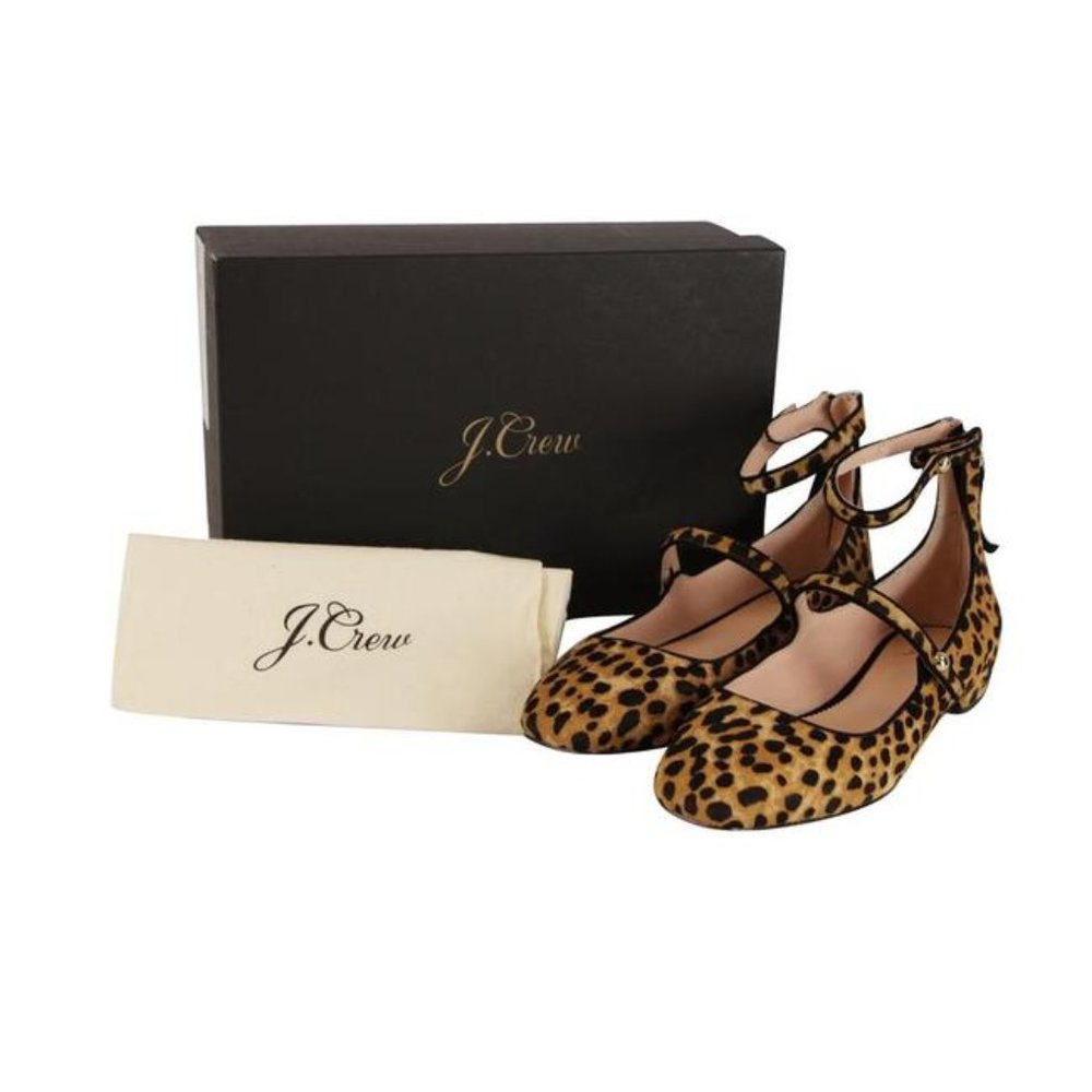 J. Crew Sally Ballet Calf Hair Leopard Flats Sz 10